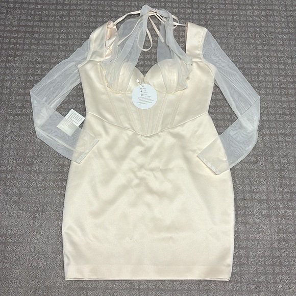 Miss Circle Beige Satin Mesh Long Sleeve Corset Dress XL - Picture 9 of 11
